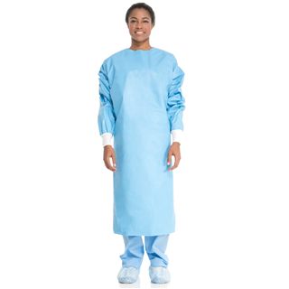 Impervious Open Back Gown, Large, Blue, Polyethylene Coating, Knit Cuffs, 30/PK 2PK/CS